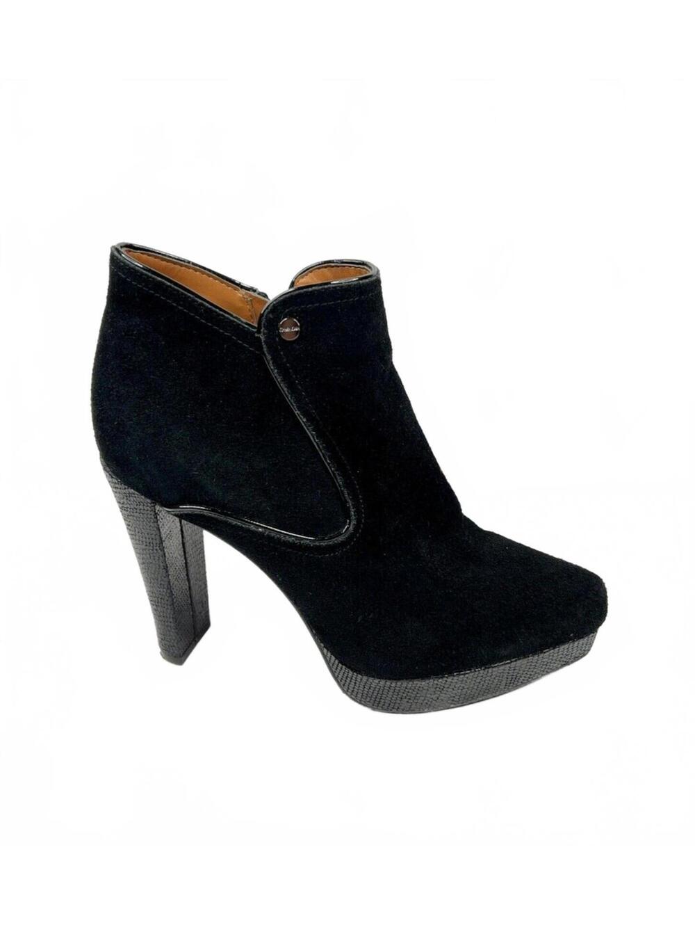 Calvin Klein Size 7 Black Suede 4 inch Heels Snake Skin on Heel/Sole Designer